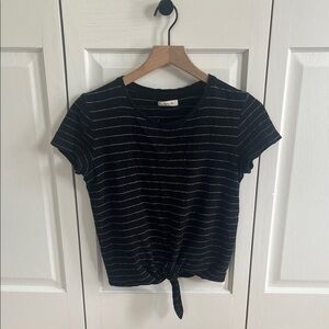 Madewell Black and White Striped Tie-Front Tee